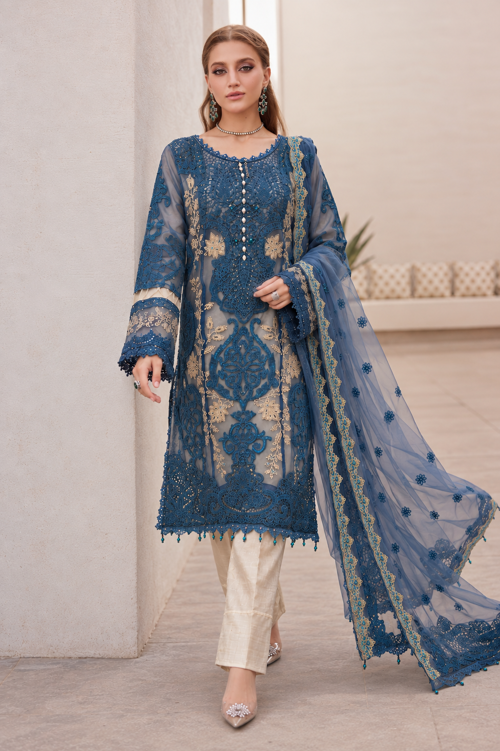 MARIA.B LUXURY EMBROIDED ORGANZA 3PC ZINC