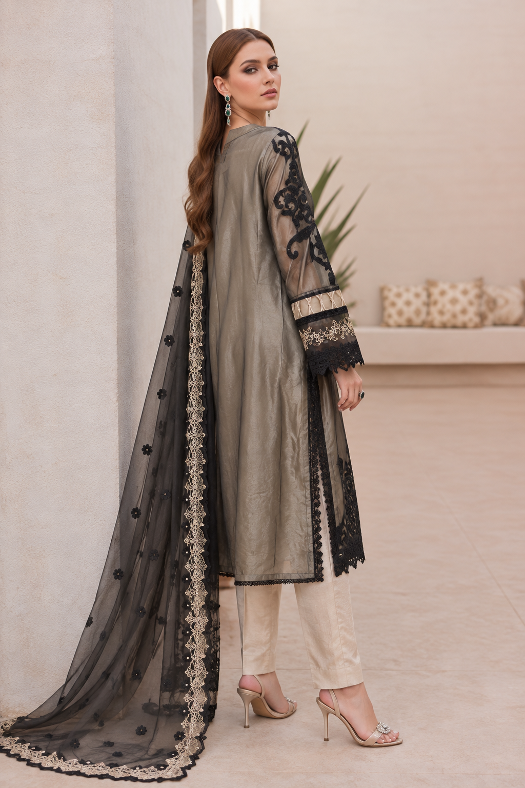 MARIA.B LUXURY EMBROIDED ORGANZA BLACK 3PC