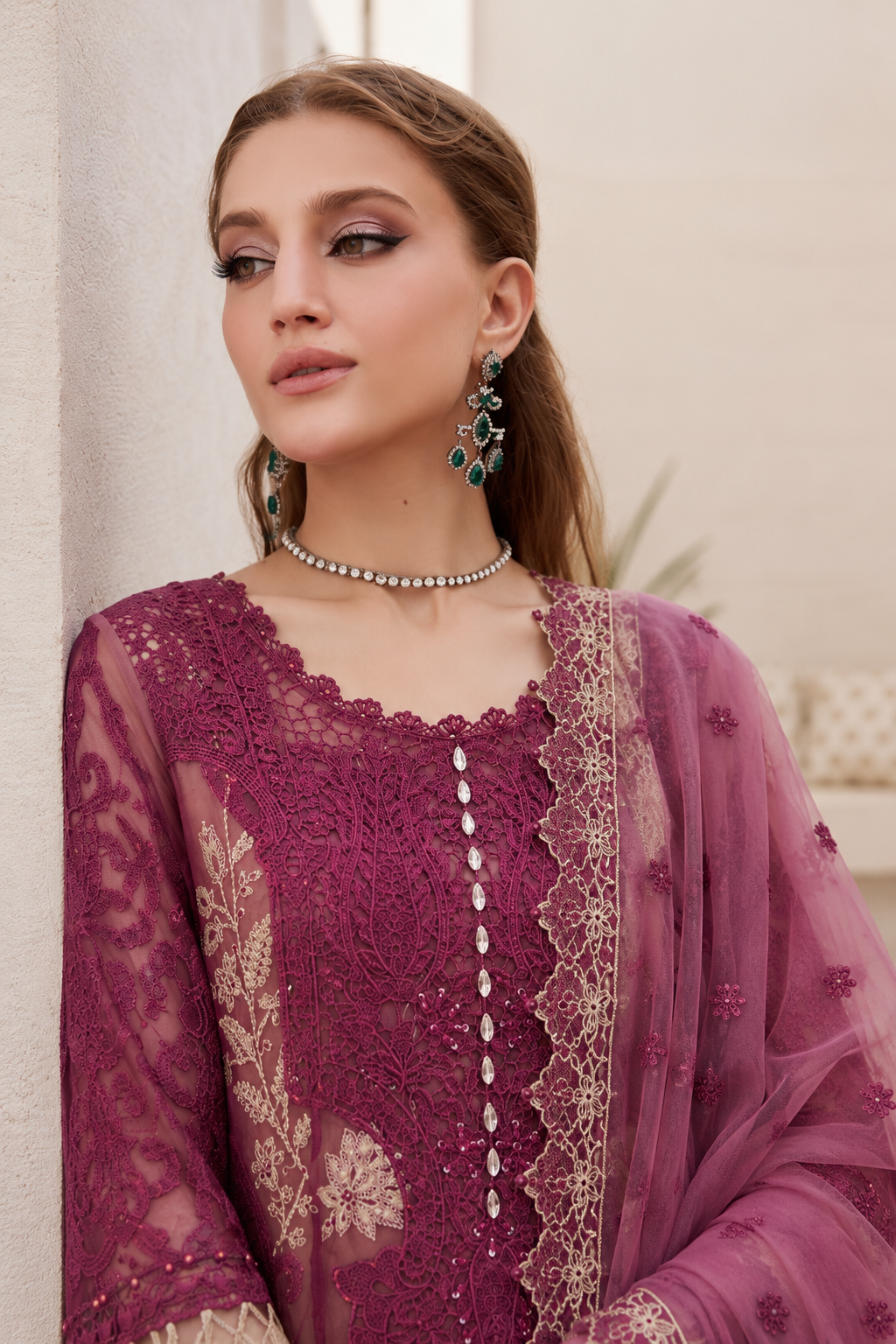 MARIA.B LUXURY EMBROIDED ORGANZA 3PC Deep MAUVE