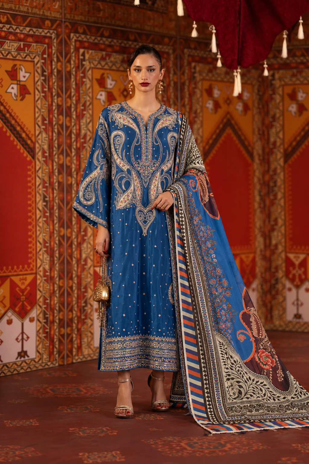 ETHNC SILK KAFTAN 2PC ZINC STICHED