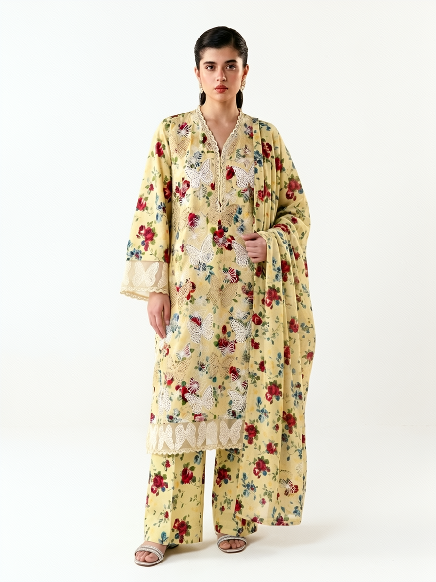 MARIA.B BUTTERFLY PRINT CARAMEL COLOR RTW 3-PC