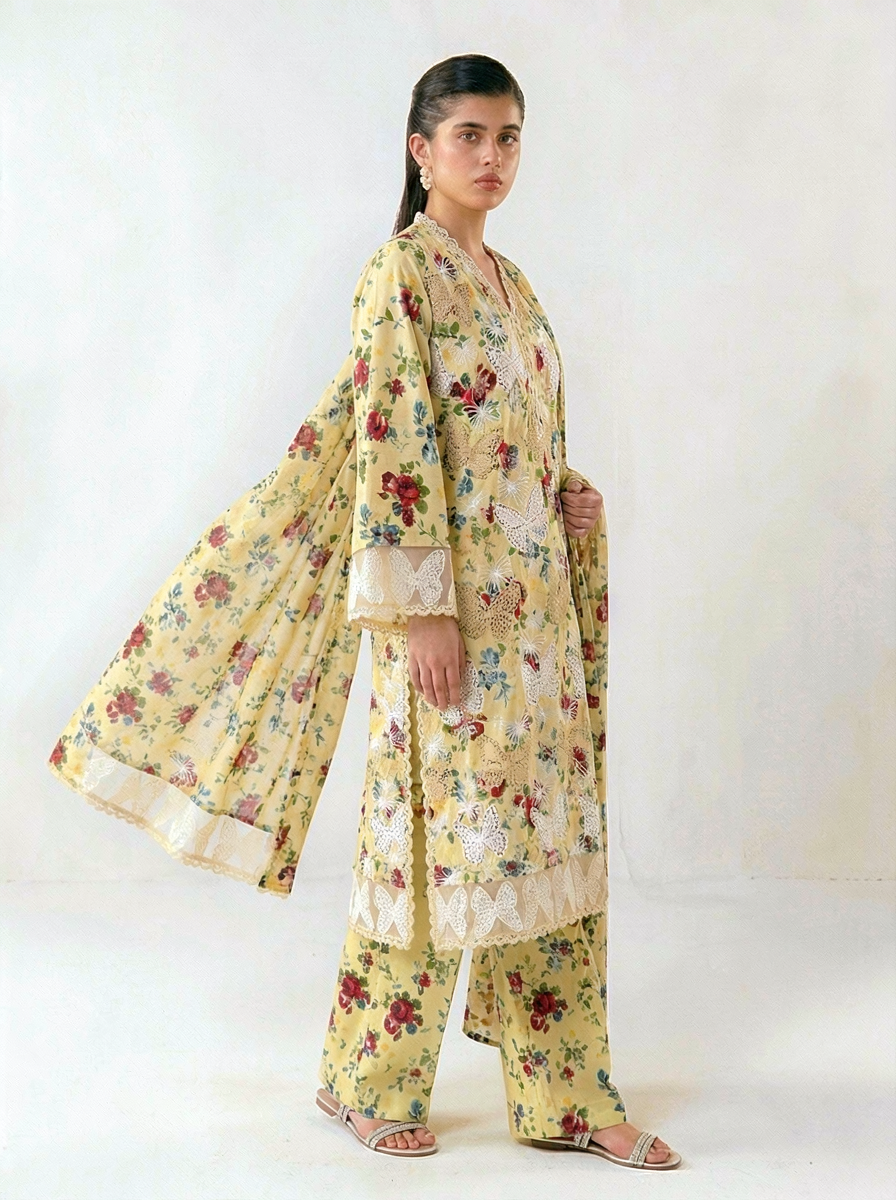 MARIA.B BUTTERFLY PRINT CARAMEL COLOR RTW 3-PC