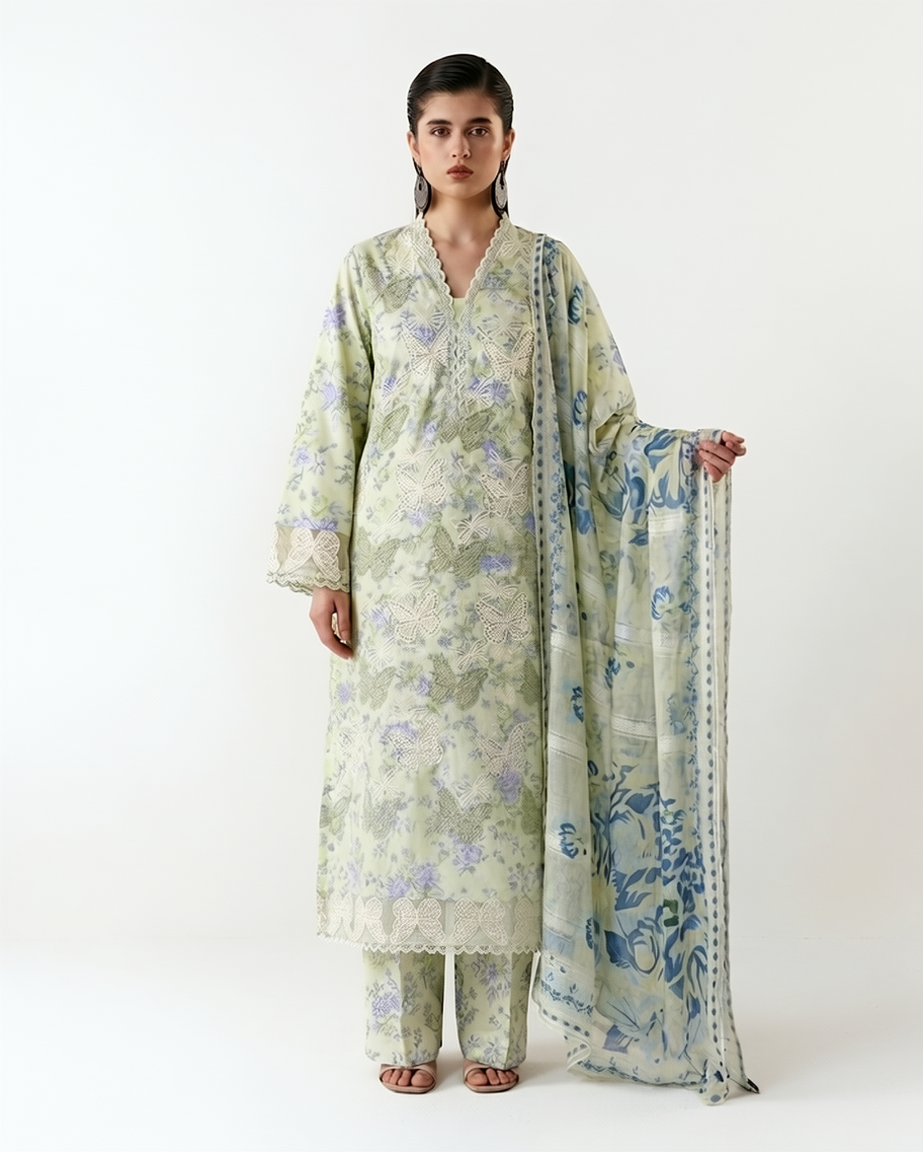 MARIA.B BUTTERFLY PRINT MINT GREEN COLOR  RTW 3-PC