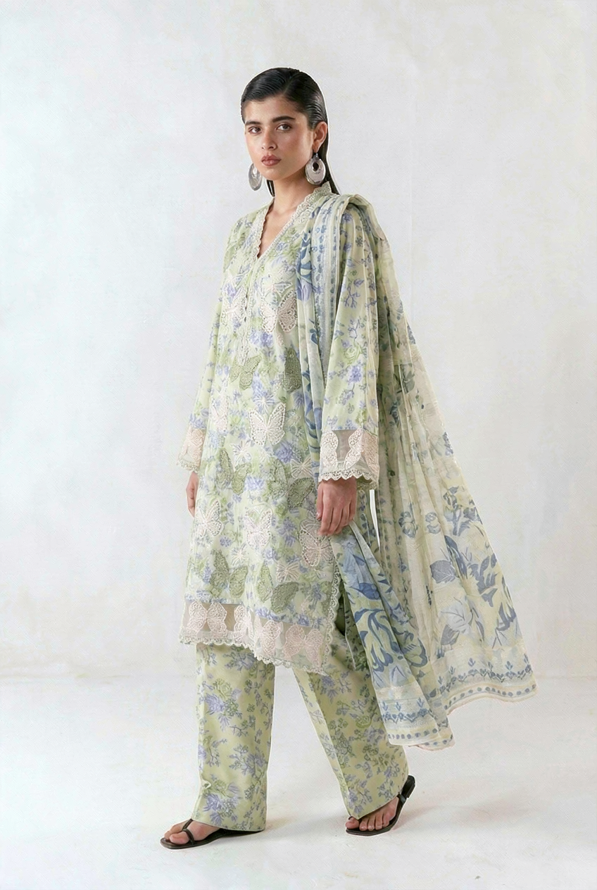 MARIA.B BUTTERFLY PRINT MINT GREEN COLOR  RTW 3-PC