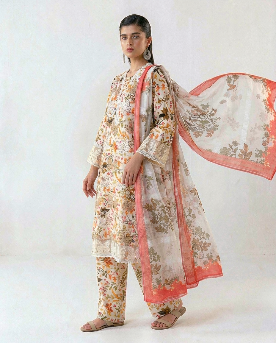 MARIA.B BUTTERFLY PRINT OFF WHITE COLOR RTW 3-PC
